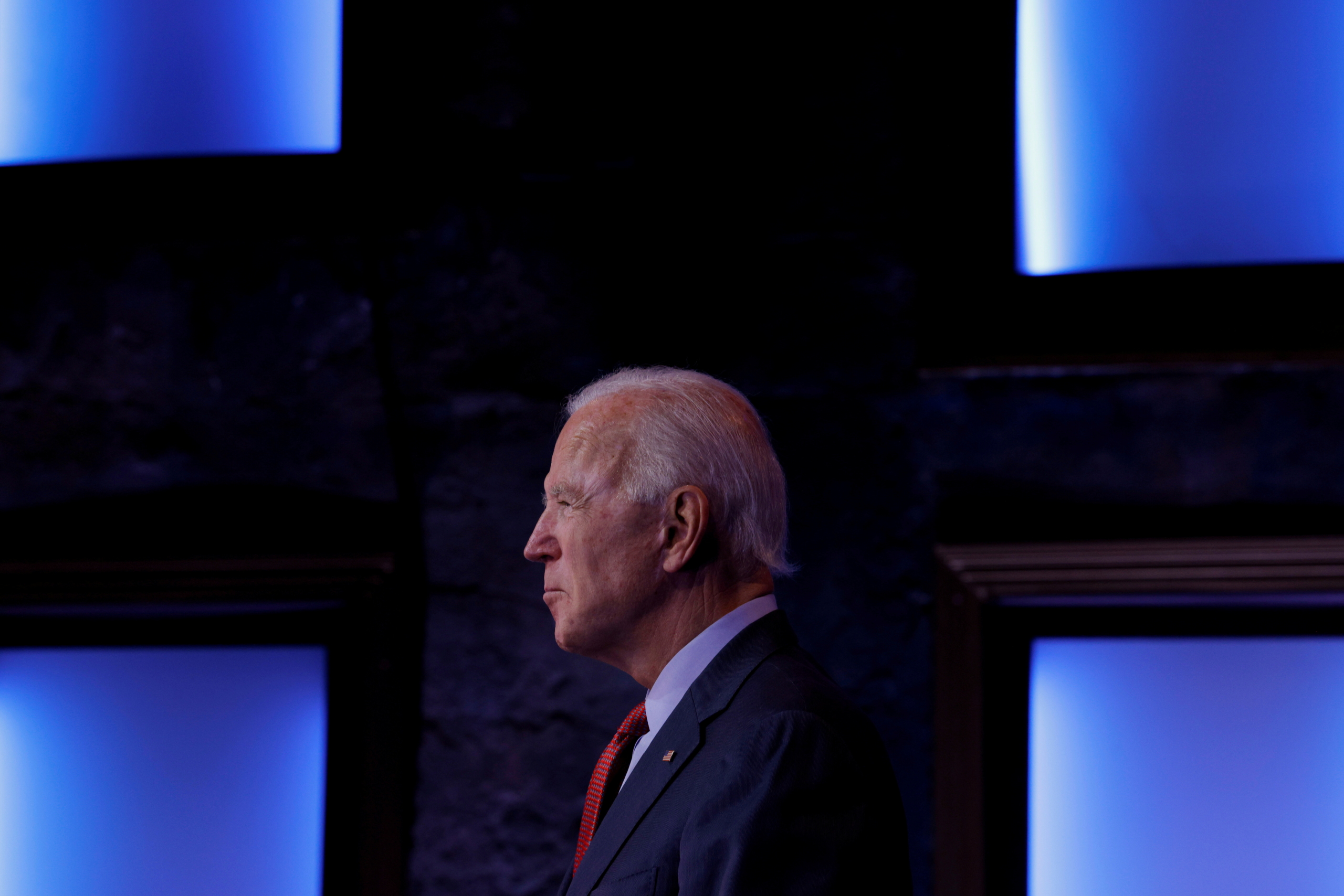 Joe Biden, then the Democratic U.S. presidential nominee, makes a statement after participating in a briefing in Wilmington, Delaware, on Oct. 28 about the coronavirus pandemic. | REUTERS